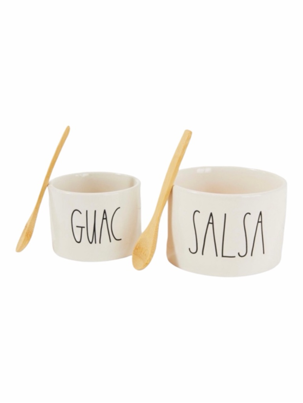 Rae Dunn SALSA & GUAC Bowl Set with Bamboo Spoons